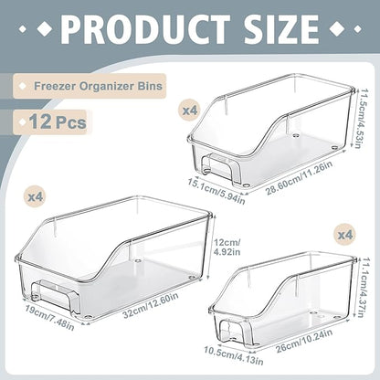 LemonRoad 12 Packs Pantry Organizers and Storage Freezer Clear Organizer Bins with Handle Acrylic Organization Bins Stackable Open Front Storage Vegetable Egg Salad Containers for Kitchen Cabinet