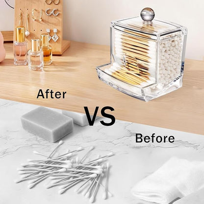 SheeChung 10Oz Acrylic Qtip Holder Dispenser for Cotton Swabs, Clear Plastic Containers Apothecary Jars with Lid, Bathroom Accessories, Vanity Organizers and Storage, Home Essentials Decor-Clear, 2Pcs