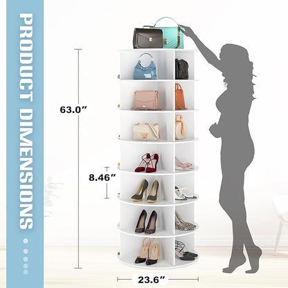 7-Tier Rotating Shoe Rack Tower - 360 Spinning Shoe Organizer, Vertical Lazy Susan, Closet Cabinet Rack for 28 Pairs of Shoes Bags Plants