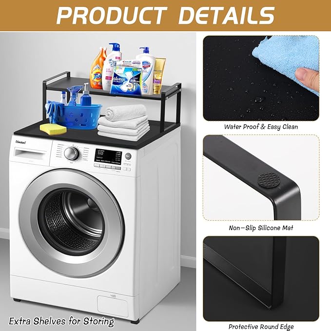 Washer and Dryer Countertop with Extendable Shelf and Silicone Mat, Washer Dryer Shelf with Mat, Universal Front Load Washer and Dryer Countertop Set for Laundry Room Organization (14-25 Inch)