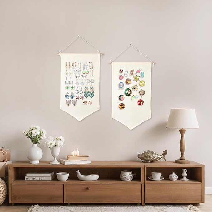 3 PCS Canvas Banners Wall Hanging Brooch Jewelry Storage Case Stand Enamel Pin Display, Sublimation blank Banner,Holder Earrings Necklace Pin Collection Organizer