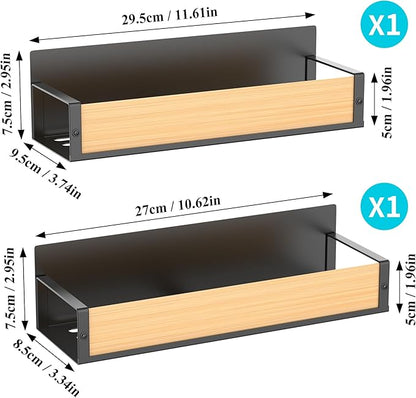 HuggieGems 2 Pack Magnetic Spice Storage Rack Organizer for Refrigerator and Oven, Wood Fridge Organizers and Storage