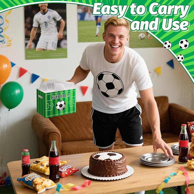 2PCS Soccer Utensil Holder Paper Utensil Caddy for Soccer Party Supplies Cutlery Holder with Handles Green Party Favors Snack Box Disposable Cutlery Caddy for Sports Themed Birthday Decorations