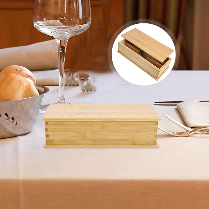 SHERCHPRY Bamboo Chopstick Box with Lid 11.22X4.92X3.07In Japanese Style Utensil Holder Kitchen Drawer Organizer Flatware Storage Container for Chopsticks and Cutlery