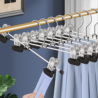 Pants Hangers with Wide Clips 100 Pack Adjustable Skirt Hangers for Women Non-Slip Clothes Hanger for Pants Heavy Duty Space Saving Trousers Hanger for Jeans,Shorts Black,12Inch