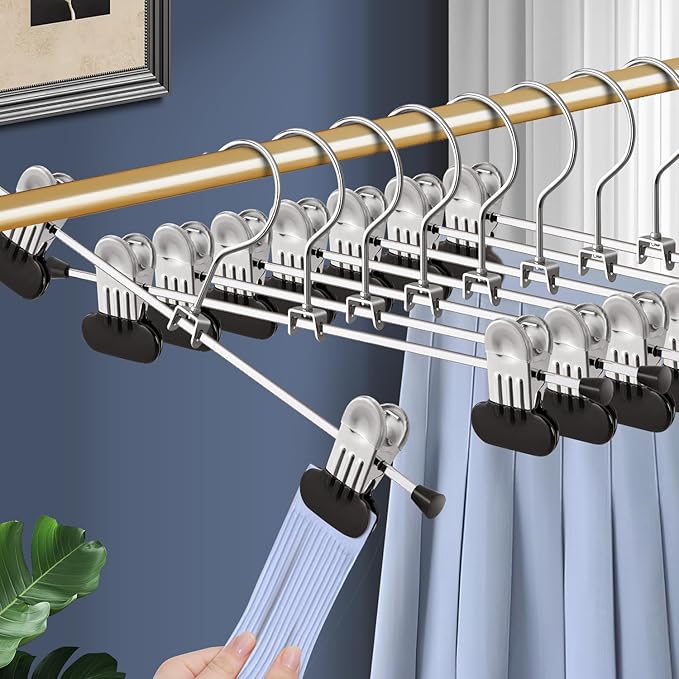 Pants Hangers with Wide Clips 30 Pack Adjustable Skirt Hangers for Women Non-Slip Clothes Hanger for Pants Heavy Duty Space Saving Trousers Hanger for Jeans,Shorts Black,12Inch
