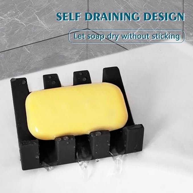 Soap Dish Holder for Shower with Suction Cup, Silicone Soap Holder & Saver Self-Draining Bar Soap Dish Keeps Soap Dry for Bathroom, Kitchen, Bathtub, Extends Soap Life (White+Black)-2Pack