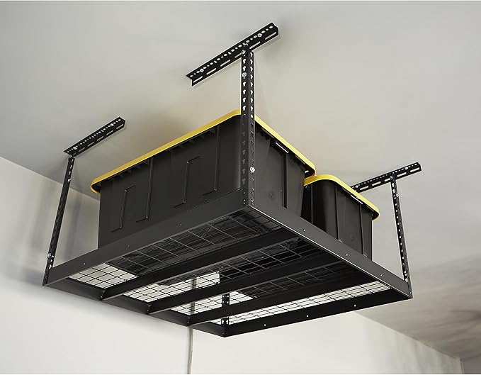 Klutch Overhead Garage Storage Rack — Adjustable Height, 48in.L x 48in.D x 23–37in.H