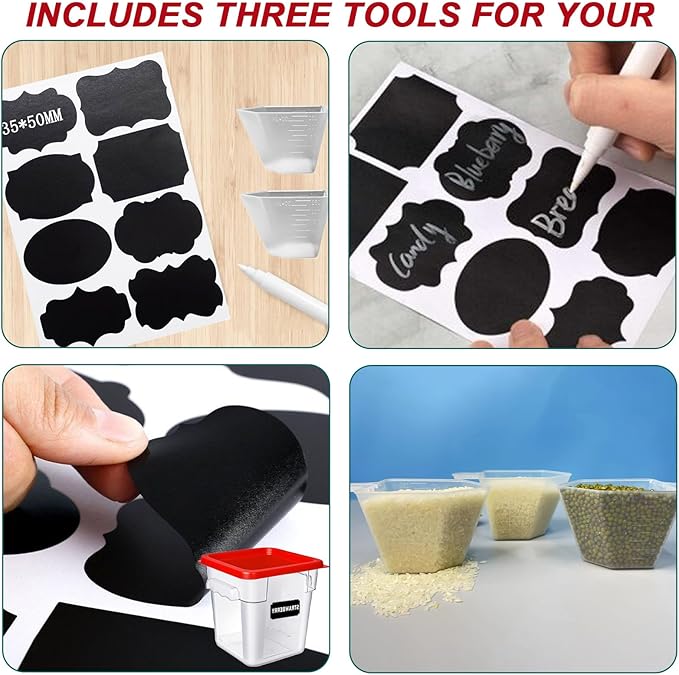 4 Pack 4QT Food Storage Containers with Red Lids, Clear Square Restaurant Commercial Food Storage Containers with Handle and Scale, Marinating Container Dough Rising Bucket for Home & Dining