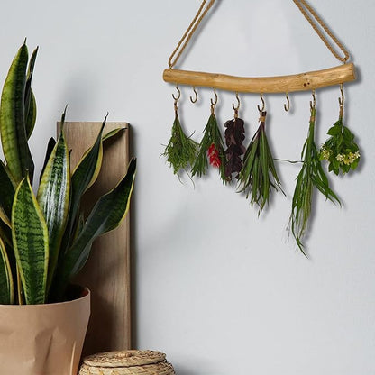 15.7-Inch Rustic Wood Wall Hanging Jewelry Organizer Handmade Natural Wood Logs Branch Decor (Branch with 8 Metal Hooks)