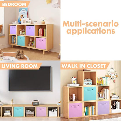 ShellKingdom Foldable Fabric Storage Cubes And Cloth Organizer Drawer For Closet And Toys, 13 X 13 X 13 INCH, 6 Pack (Lavender+Light Blue+Pink)