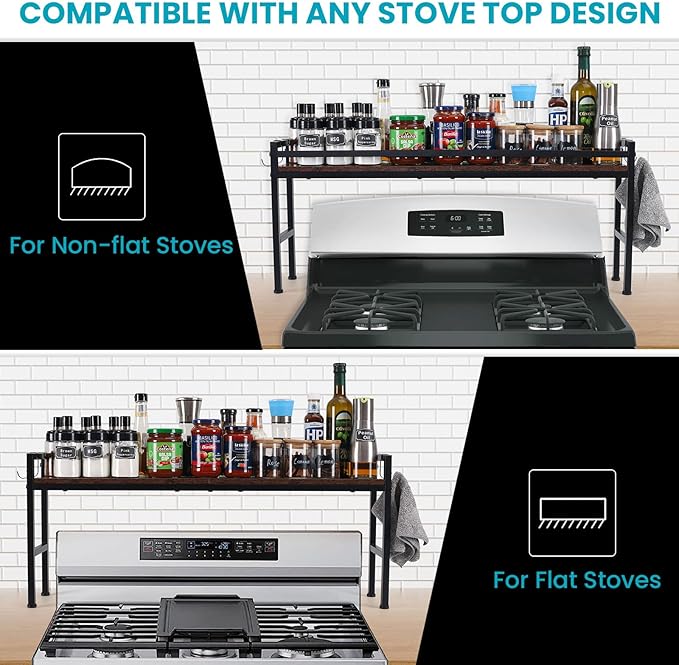 Spice Rack Shelf for Kitchen Stove，Stove Top Shelf with 4 hooks Extra Storage Countertop, Seasoning Organizer,Kitchen Organizers and Storage