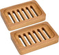 DEBETOOL Teak Wood Soap Dish, 2 Pack Waterproof Self Draining Soap Dish - Natural Wooden Bar Soap Holder for Bathroom and Kitchen