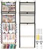 Bow Organizer for Girls, 17x50in Baby Headband Bow Holder W/ 2 Mesh Pockets & 36 Hooks, Bow Hanger for Girls Hair Bows Clip, Wall Hanging Hair Accessories Storage for Toddler Nursery Decor(Black)