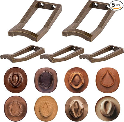 5 Pcs Metal Cowboy Hat Hooks for Wall, Metal Hat Rack for Wall, Cowboy Hat Holder with Screws, Western Room Decor (Bronze)