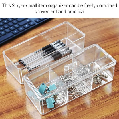 KIMCHOMERSE Qtip Holder Dispenser, 2-Layer Cotton Ball & Pad Holder for Bathroom Storage, Drawer Organizer for Earrings, Jewelry & Small Items