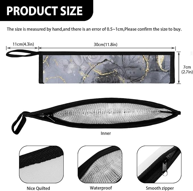 COEQINE Marble Utensil Holder Portable Travel Rose Flower Utensil Bag Flatware Bag Tableware Case for Travel Frok Spoon Knife With Case Carry On Zipper Cutlery Pouch