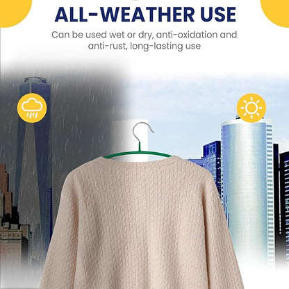 Jiang&Rong 30 Pack 16 Inch Rubber-Coated Non-Slip Metal Hangers - Heavy Duty No Bump Closet Hangers for Coats, Shirts, Suits, Sweaters (30-Pack, Green)