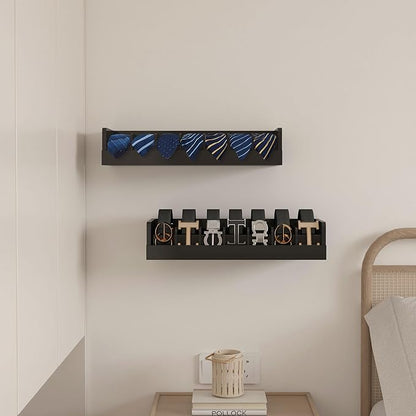 Belt Organizer for Drawer - Bamboo Belt Storage Organizer | Belt Rack for Closet Wall Mount Men Women Tie Sock Bra Scarf Ribbon (Black, 2 * 7Grids)