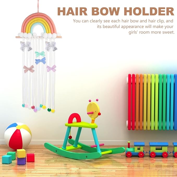 Lurrose Hair Bow Organizer: Hair Bow Holder for Girls - Baby Hanger Clips with Rainbow Tassels - Clips for Baby Hangers