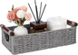 CubesLand Wicker Toilet Storage Basket Tray Organizer W/Cut Out Handle, Slim Decorative Basket for Countertop, Shelves And for Versatile Home Decor, Living Room, Nursery Organization, Grey
