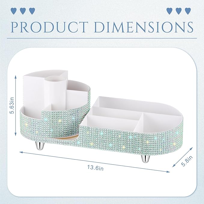 Teen Girls Mother's Day 360 Rotating Bling Makeup Organizer Gift Rhinestone Diamond Bathroom Organizer Girly Skin Care Brush Holder for Countertop, Bathroom Essentials(Silver,Rhinestone)