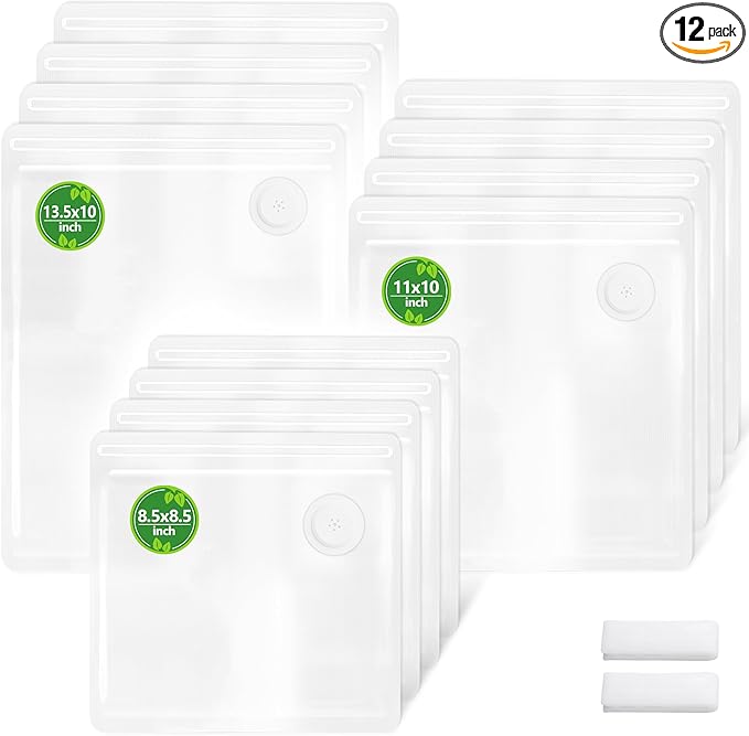 FIRAWER Reusable Vacuum Sealer Bags - BPA-Free, Leakproof Food Storage Bags for Sous Vide, Freezer & Meal Prep | Compatible with Most Vacuum Sealers (3 Size Bags 12 Pcs)