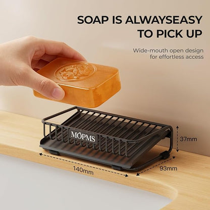 Self Draining Soap Dish, Carbon Steel Bar Soap Holder for Shower, Waterfall Design Soap Saver for Bathroom, Kicthen Sink and Countertop