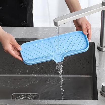 MicoYang Silicone Bathroom Soap Dishes with Drain Spout-Bathroom and Kitchen Sink Organizer,Sponge Holder,Dish Soap Tray,Perfect for Dispenser,Scrubber,Bottle on Sink or Counter-Light Blue 12"×4"