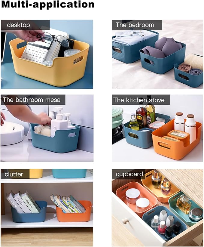 OWill 12-Pack Mixed Plastic Storage Bins and Baskets for Efficient Home Classroom Organization - Small Containers in Multiple Colors for Kitchen, Cupboard Box, Bathroom Organizer on Shelves and Tubs