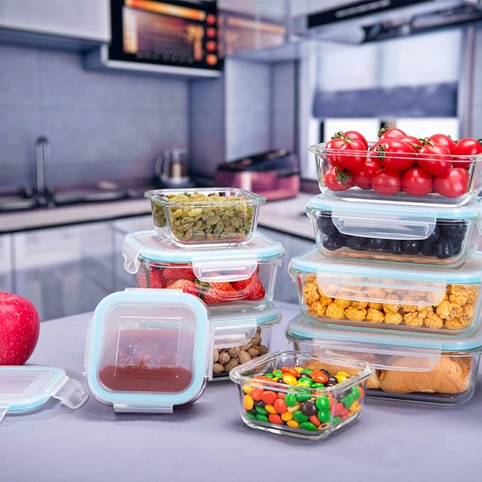 S SALIENT 18 Piece Glass Food Storage Containers with Lids, Glass Meal Prep Containers, food storage Containers for Food Storage, BPA Free & Leak Proof (9 lids & 9 Containers)