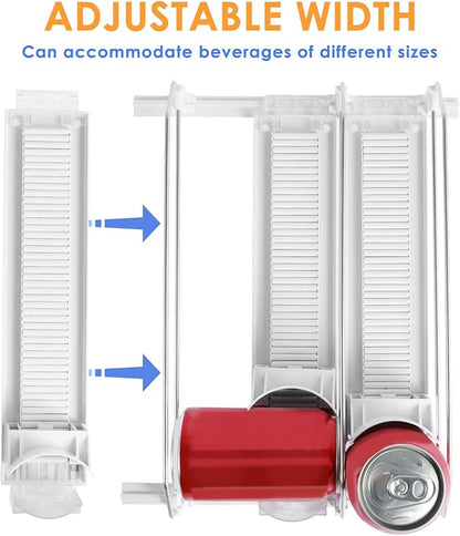 Drinks Organizer for Fridge Self-Sliding Soda Can Dispenser Adjustable Width Fridge Organizer Drinks Dispenser 3 Rows Can Organizer with Locking Design Holds 12 oz 16 oz 20 oz for Cola Juice