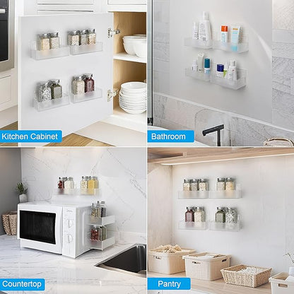 6 inch Spice Rack Wall Mounted,4 Pack Spice Organizer Shelf for Stove Cabinet Pantry Door, Adhesive or Screw Hanging Wall Spice Shelf Storage Holder in Kitchen and RV - Frost Color