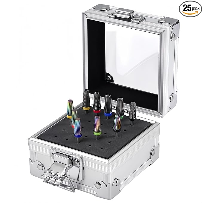 Silve 25 holes nail drill holder,drill bit organizer case, nail drill bits holder,drill bit storage,Nail Tools Organizers Container, Display Storage Box Rack Manicure Tool for Nail Grinding Head