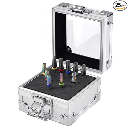 Silve 25 holes nail drill holder,drill bit organizer case, nail drill bits holder,drill bit storage,Nail Tools Organizers Container, Display Storage Box Rack Manicure Tool for Nail Grinding Head