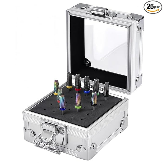 Silve 25 holes nail drill holder,drill bit organizer case, nail drill bits holder,drill bit storage,Nail Tools Organizers Container, Display Storage Box Rack Manicure Tool for Nail Grinding Head