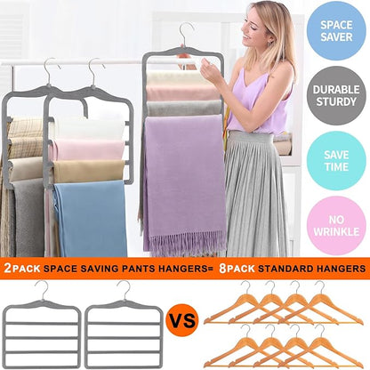 Closet Organizers and Storage, Magic Pants Hangers Space Saving, 4 Tiers Skirt Hangers, Jean Scarf Hangers, Closet Organizer Clothes Hangers, College Dorm Essentials Apartment Essentials-2 Pack