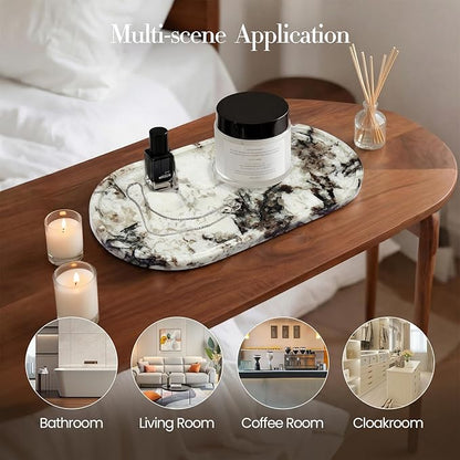 Natural Marble Tray Bathroom Tray, Luxury Decorative Trays for Bathroom, Vanity, Dresser, Kitchen & Home Decor, Valentine's Day House Warming Gifts New Home (Gold)