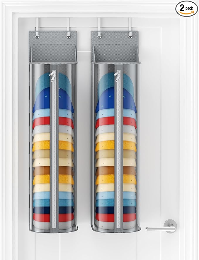 Homsorout Hat Rack for Door and Closet – Large Capacity Hanging Hat Rack Organizer Holds 30-35 Caps, Over the Door Hat Storage Organizer for Bedroom, Entrance or Dorm, 2 Pack, Grey