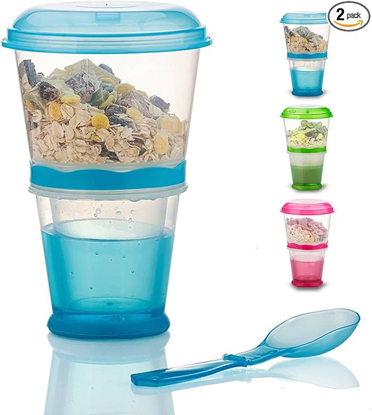 Cereal On The Go, Cup Container Breakfast Drink Milk Cups Portable Yogurt and Travel To-Go Food Containers Storage With Spoon(Blue)