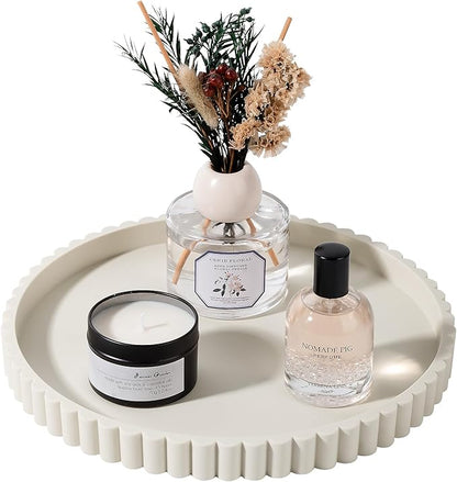Round Bathroom Tray Silicone Kitchen Counter Decor Vanity Organizer Decorative Coffee Table Tray for Perfume, Candle, Soap Dish, 10 Inch, Beige