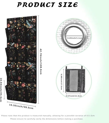 Over The Door Shoe Organizer 12 Large Mesh Pockets Hanging Storage Shoe Rack for Closet Easy to Install Machine Washable,Dragonfly