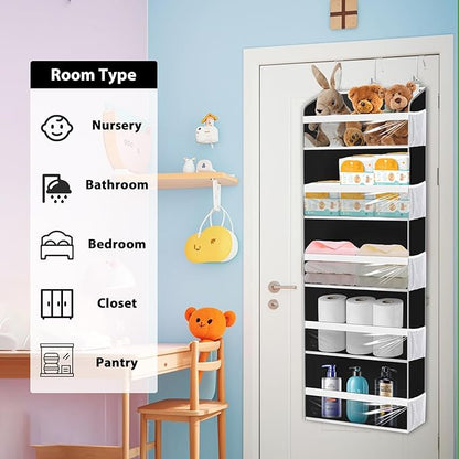 KYEVIS Over the Door Hat Organizer for Baseball Caps, Hold up to 60 Hats Rack Storage for Door/Closet/Wall, Clear Pockets Hanging Hat Holder for Baseball Caps with 10 Mesh Pockets, Grey
