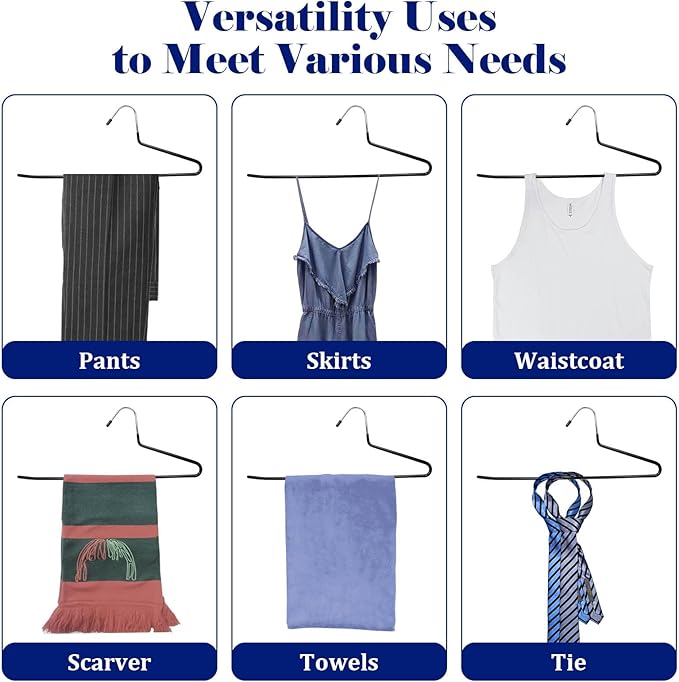 20 Pack Open Ended Pants Hangers with Non Slip Design,Suitable for Trousers,Jeans,Towels for Closet Space Saving,Durable Metal Material with Rubber Coating (Black)