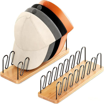 UdoUto Hat Organizer for Baseball Caps-2 PacK | Wood & Metal Hat Rack Holds 14 for Baseball Caps | Space-Saving Closet Shelf Organizer for Bedroom, Dresser, Entryway