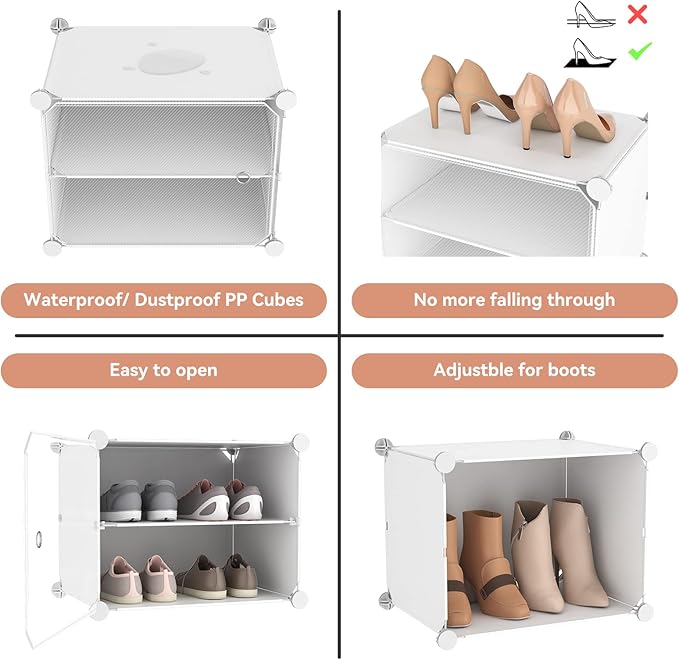 LANTEFUL 10 Tier Shoe Storage Cabinet with Door, Portable Narrow Organizer Rack for 20 Pairs, White Plastic with Hooks for Entryway or Bedroom