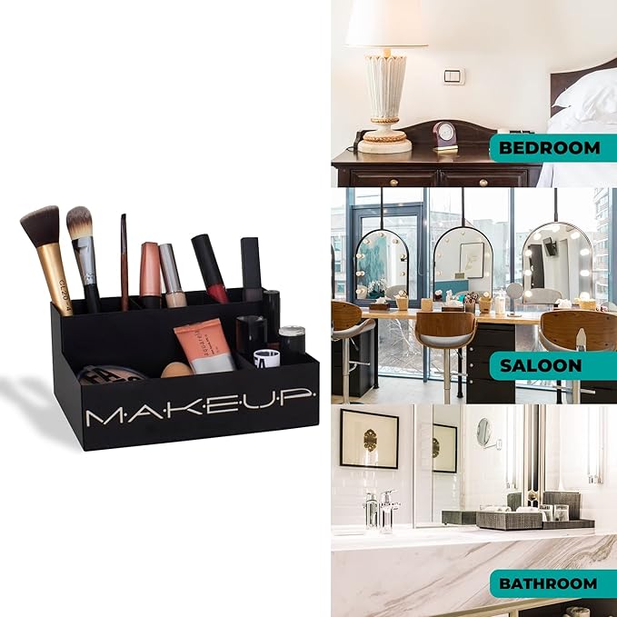 GEGUTON Makeup Organizer Box - Organization Display for Makeups, Cosmetics Steel Storage Set for Vanity, Birthday Gifts for Mom, Women & Girls, Gift for Her - Beauty Collection - Black