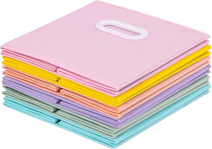 Stero Fabric Storage Cubes Bins, 11 inch Fun Colored Foldable Storage Baskets with Dual Plastic Handle for Home, Kids Room, Closet and Toys Organization, Multi Colored, Set of 6