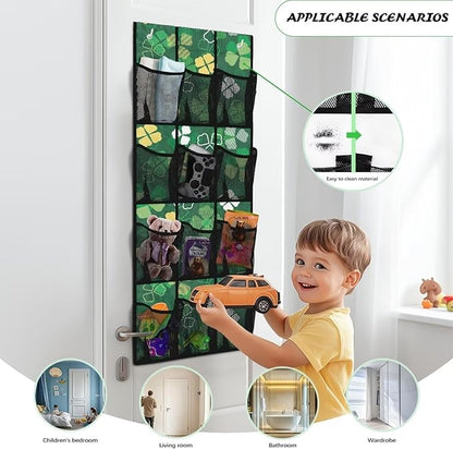 12-Section Over The Door Storage Bag, Oxford Material, Waterproof Scratch-Resistant and for Organizing Bathroom Kitchen Bedroom Essentials, Lucky Four Leaves