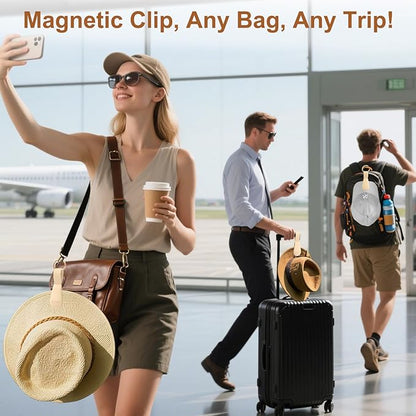 Fikoksol Magnetic Hat Clip for Travel on Bag, Silicone Hat Holder for Tote Beach Bag, Hand Free Strong Magnet Purse Hook Cowboy Hat Hanger Carrier for Travel Vacation Essentials Accessories